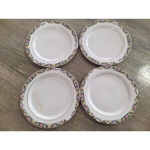 4 Mount Clemens Bread and Butter Plate Pink Roses on Yellow Band China MTC2 VTG